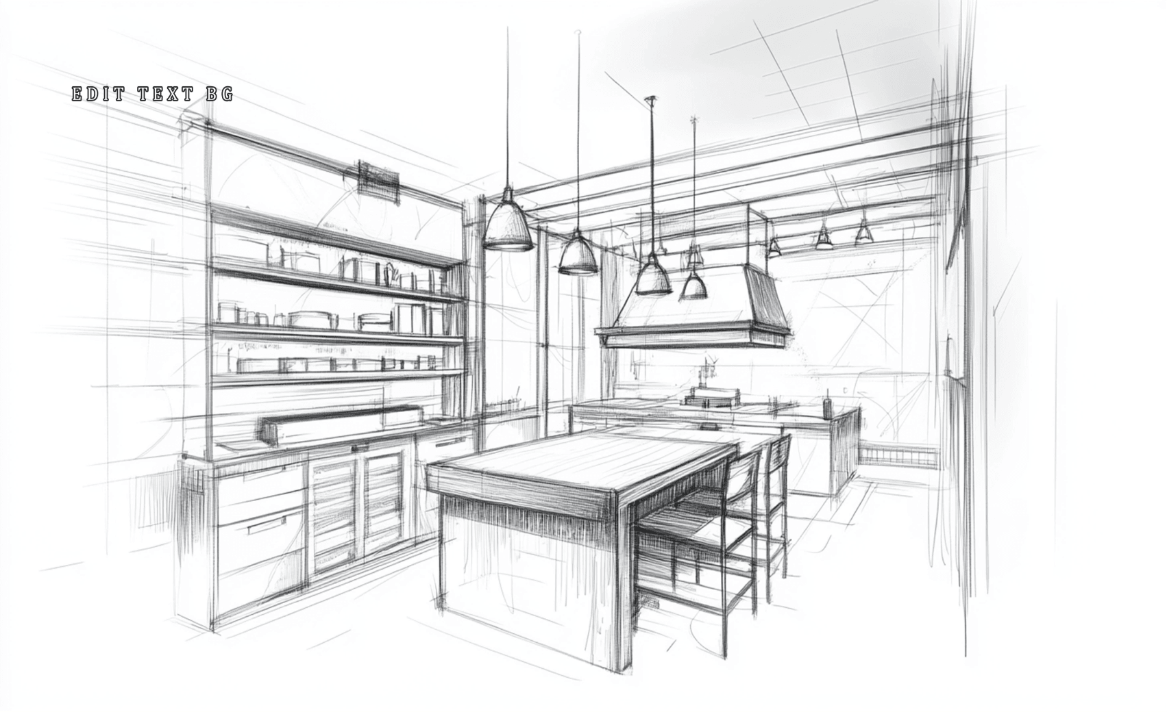 Potloodschets van keukenontwerp